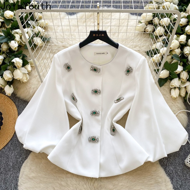 Vêtements pour femmes tempérament vestes diamant lourd col rond lanterne manches manteaux hauts 2025 Ropa Mujer taille mince Chic vêtements d'extérieur