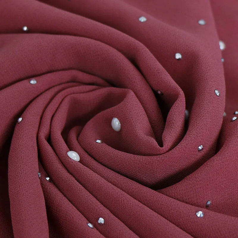 180*70CM nouvelles perles de diamant unies bulle en mousseline de soie châles Hijab instantanés solide épais bandeau Foulard Sjaal Bonnet musulman Cachecol