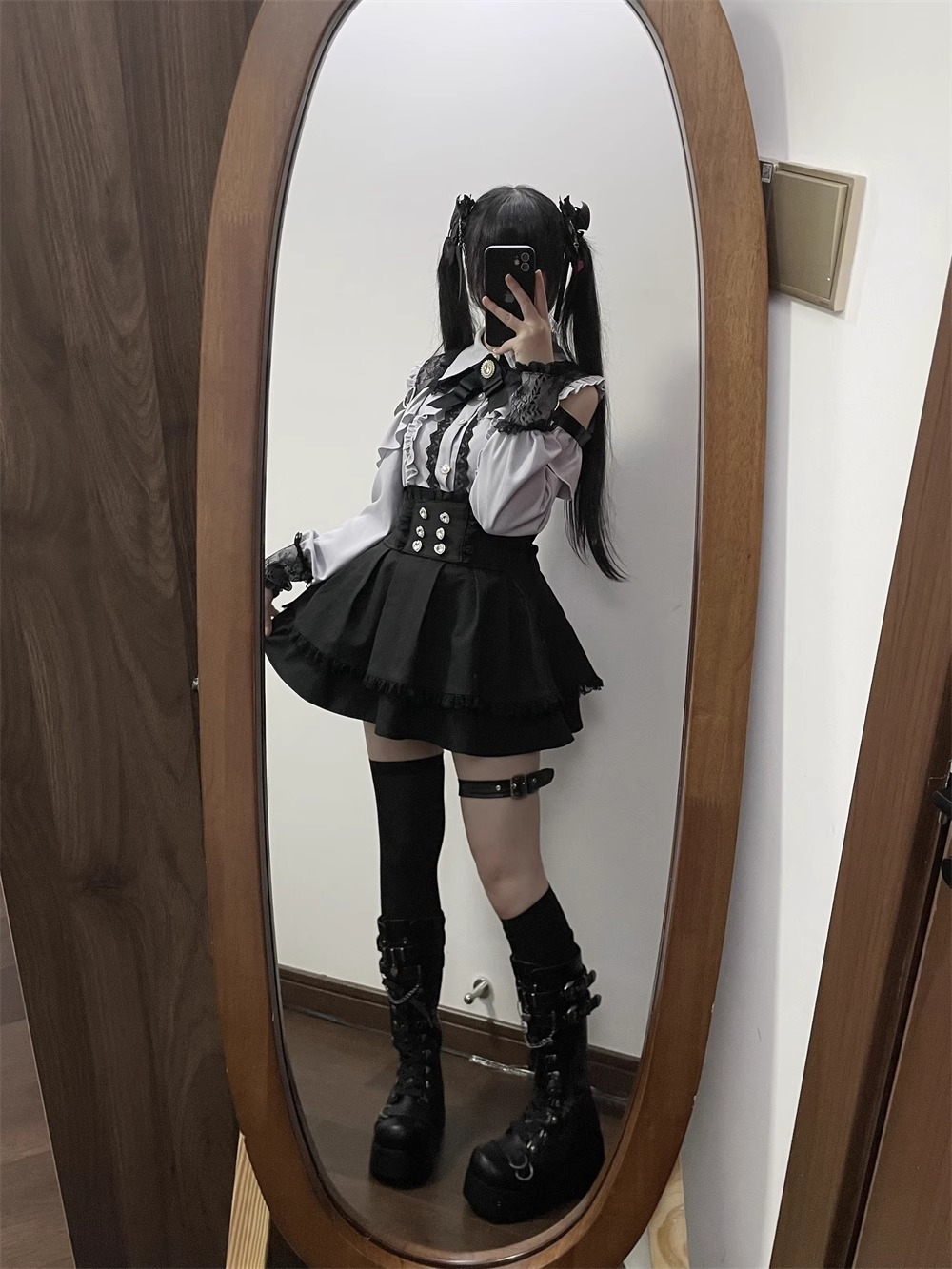 Jirai kei tenue Lolita filles chemise jupe ensemble femmes Kawaii nœud à manches longues Y2K décontracté esthétique chemise Style japonais femmes