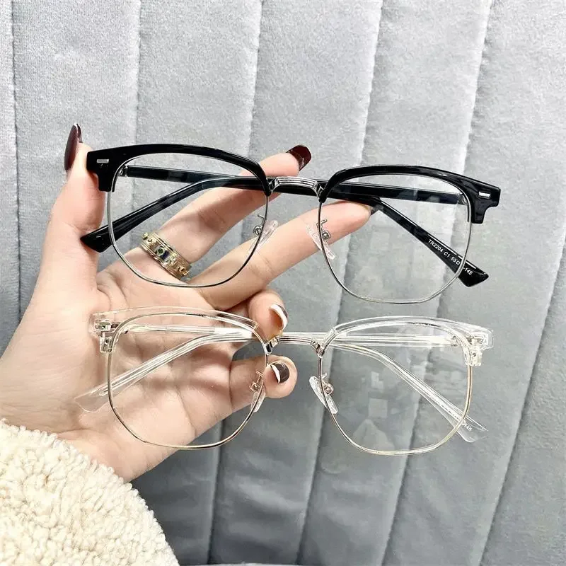 Lunettes rondes en métal pour hommes, Anti-lumière bleue, pour myopie, demi-monture optique, pour affaires, vue courte