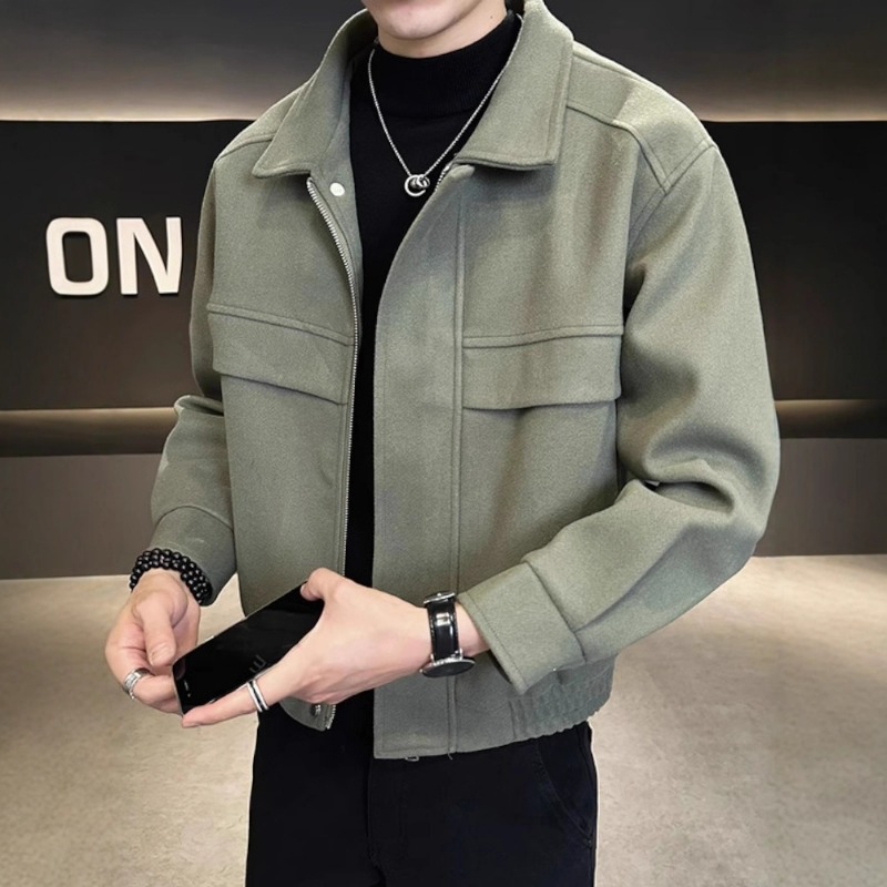 Veste coréenne KIDWHXR pour homme, automne, vintage, col rabattu, vêtement d'extérieur pour homme, simple, uni, patchwork, manteau décontracté pour homme d'affaires.