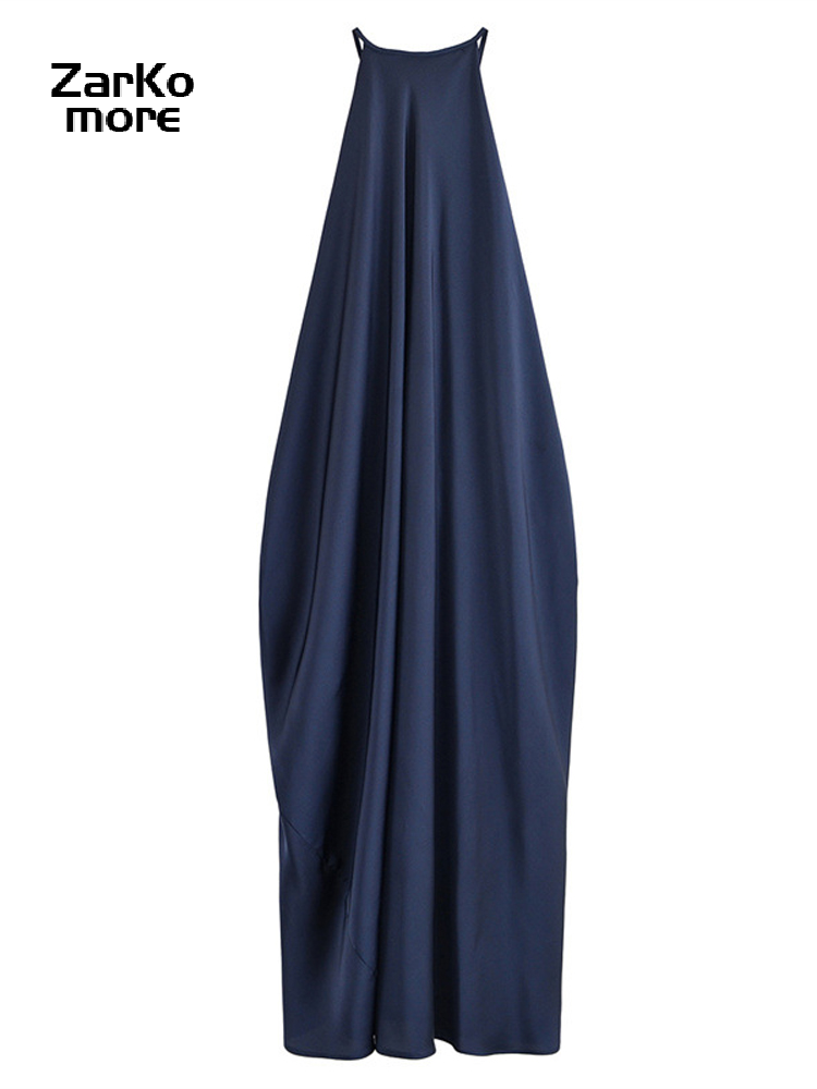 Robe Maxi en Satin pour femmes, Sexy, dos nu, écharpe, ample, col rond, sans manches, plissée, Robes de soirée, Chic, vacances, été, 2025