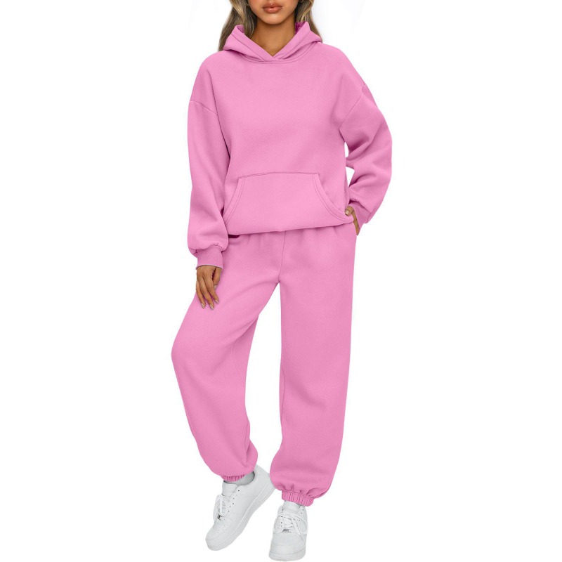 Ensemble décontracté deux pièces pour femme : sweat à capuche à manches longues et pantalon de jogging, ensemble de survêtement uni