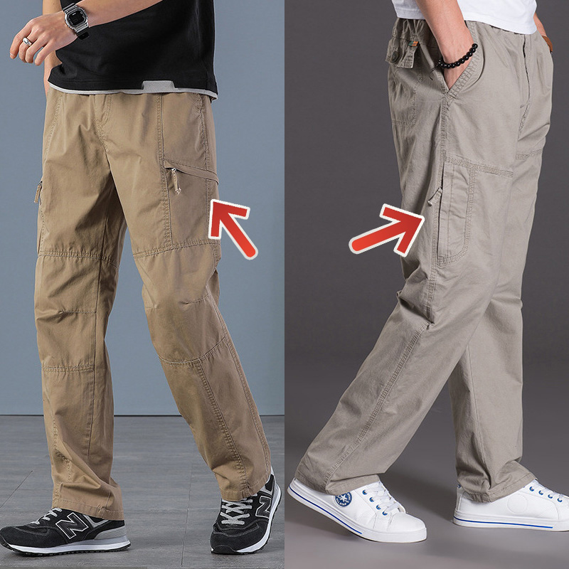 Pantalon cargo pour hommes grande taille, taille élastique, jambe droite, pantalon décontracté, grande taille, couleur unie, multi-poches, pantalon en coton XL-6XL