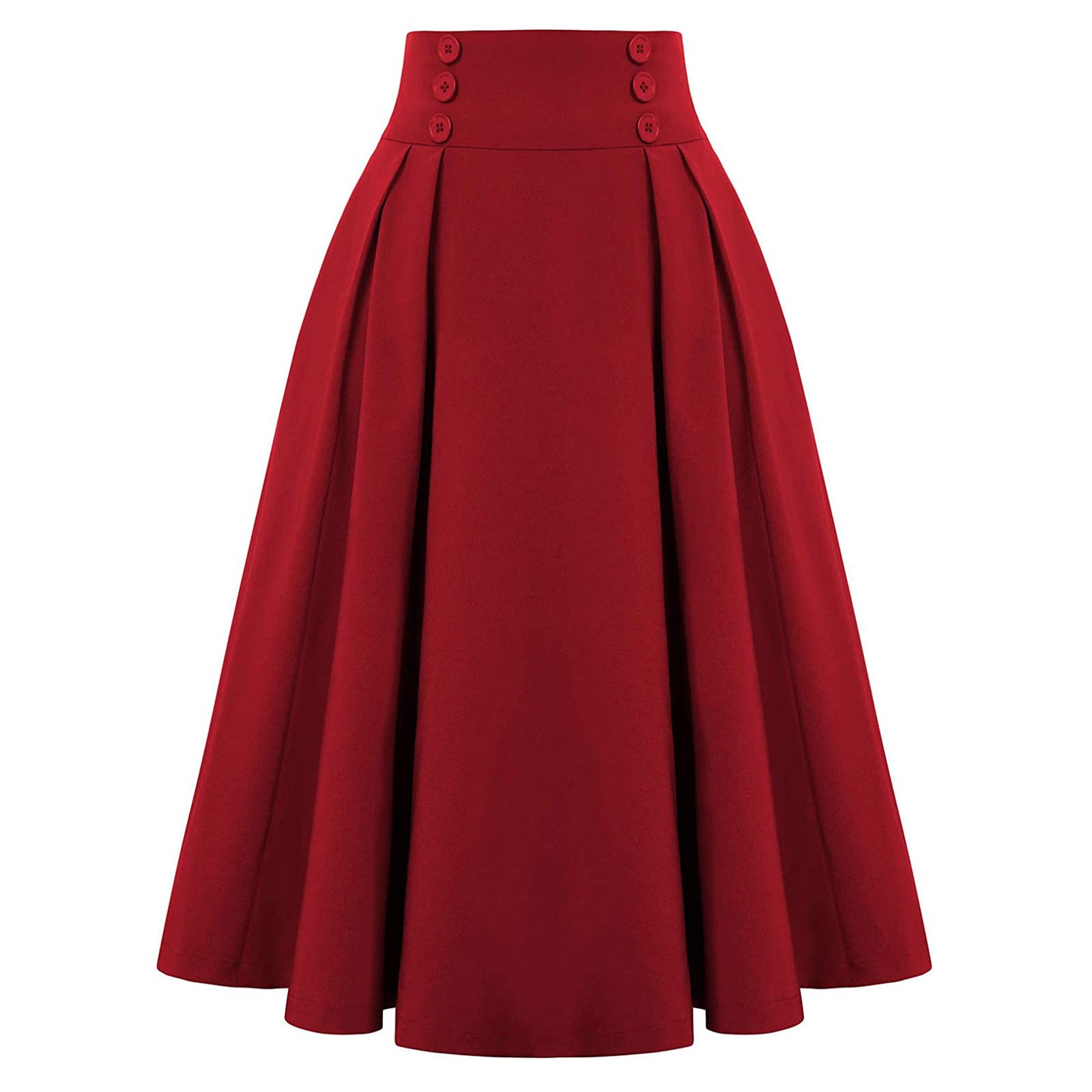 Jupe longue plissée évasée taille haute style rétro années 50 Hepburn pour femme, avec double rangée de boutons, coupe trapèze, élégante pour les soirées