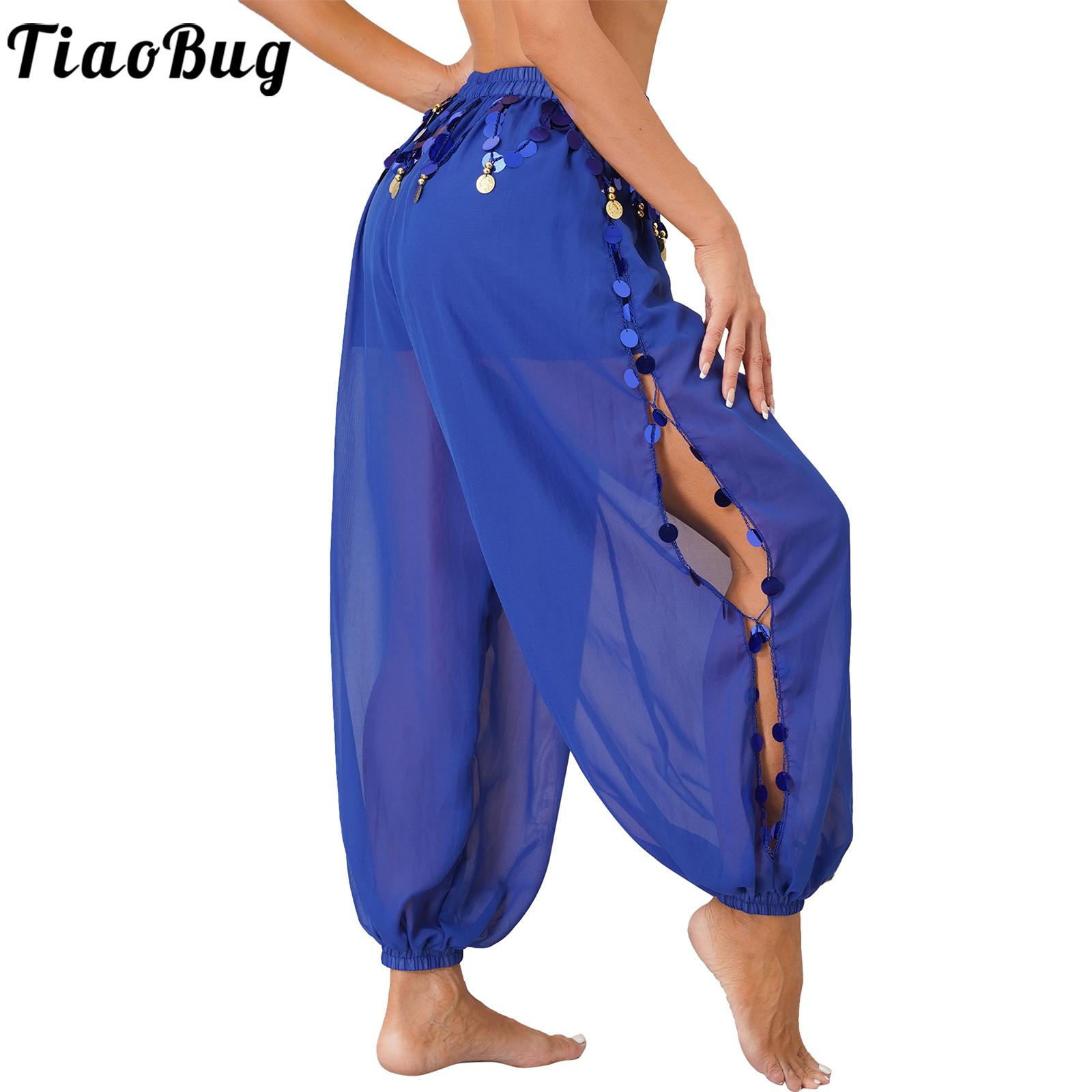Costume de brevdu Ventre pour Femme, Pantalon Lanterne à Monnaie, Paillettes Fendues sur le Côté, Sarouel Brcorporelle, Costume Arabe d'Halloween, FjphtalCostume