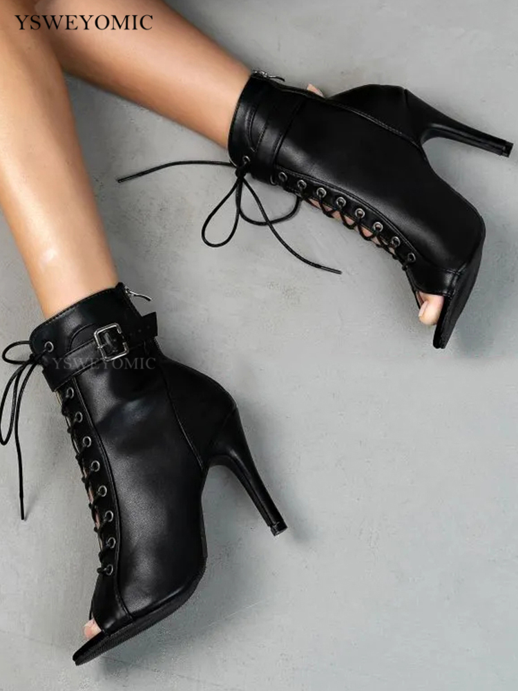 Chaussures de soirée noires à talons hauts pour femmes, pour la danse latine, bottines à talons aiguilles d'extérieur, talons de 11 cm, 9,5 cm, 7,5 cm, semelle personnalisée, talon de danse