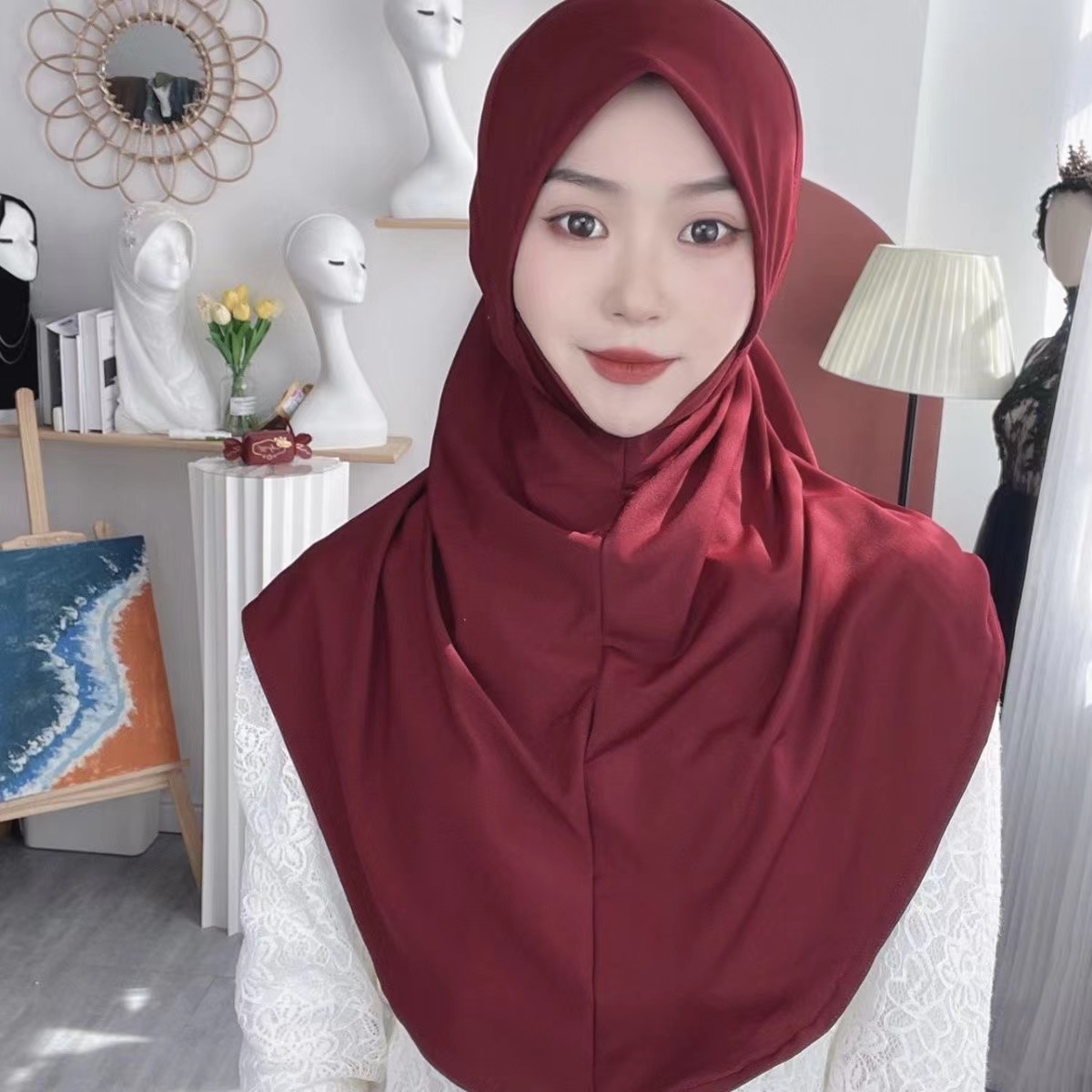 H124 Adultes haute qualité grande taille musulman hijab écharpe avec partie du menton foulard islamique chapeaux armia tirer sur bandeau turban casquettes