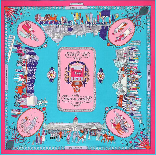Nouveauté marque châle 100% sergé foulard en soie travaillant à Paris 130 cm foulards carrés imprimer foulard Bandana femme bandeau Hijab