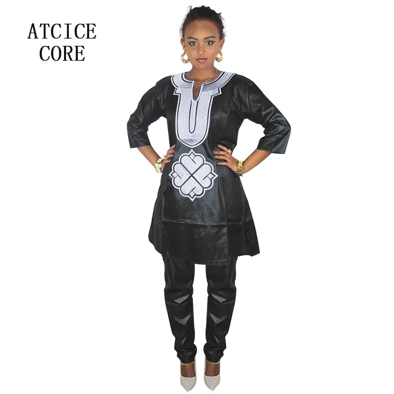 Robe Africaine en Tissu Souple pour Femme, Haut et Pantalon avec Design Brodé