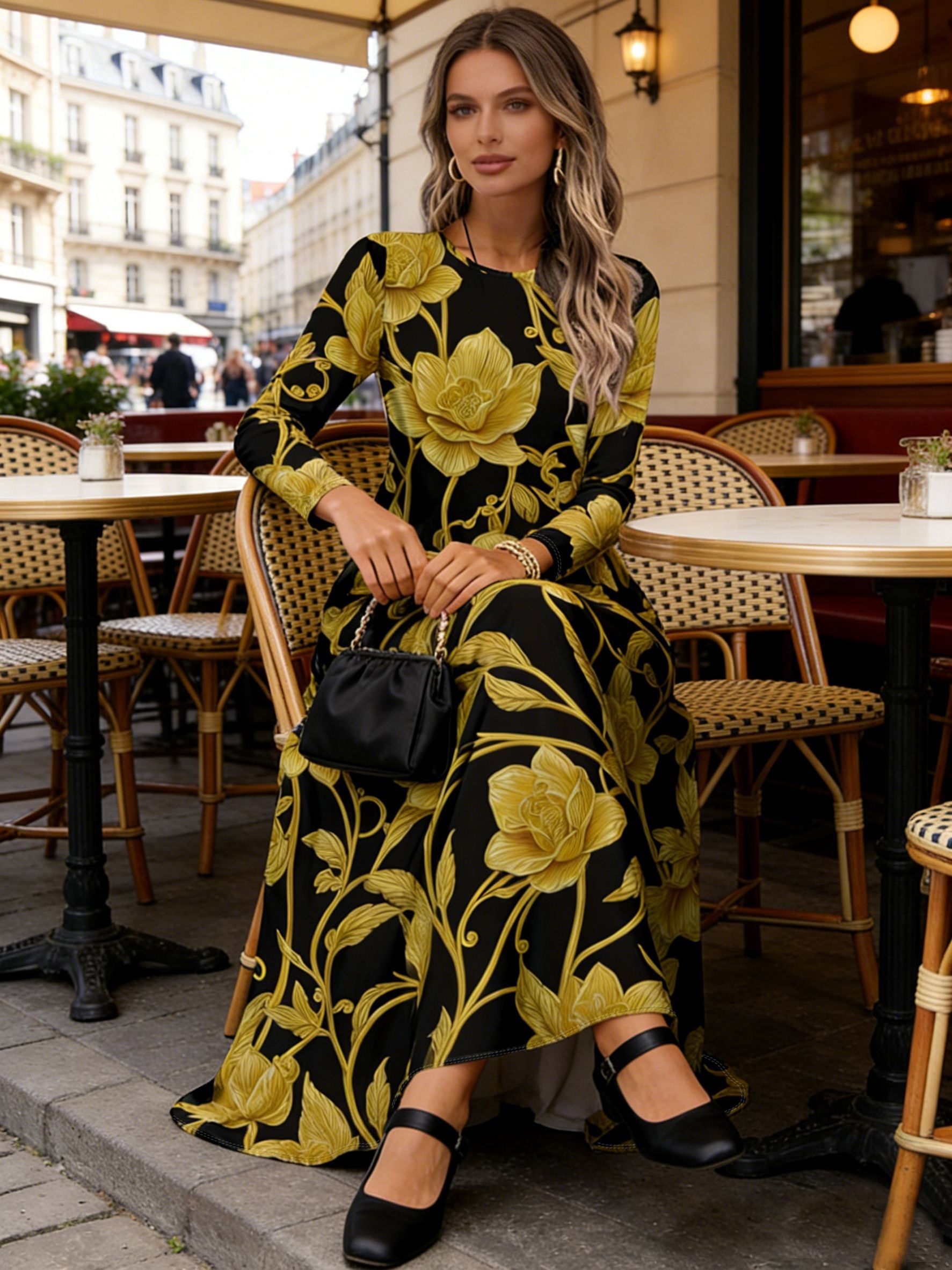 Robe à manches longues pour femme, tenue décontractée pour les vacances d'été, robe midi fluide avec ceinture, couleur unie élégante, pour le bureau ou les soirées