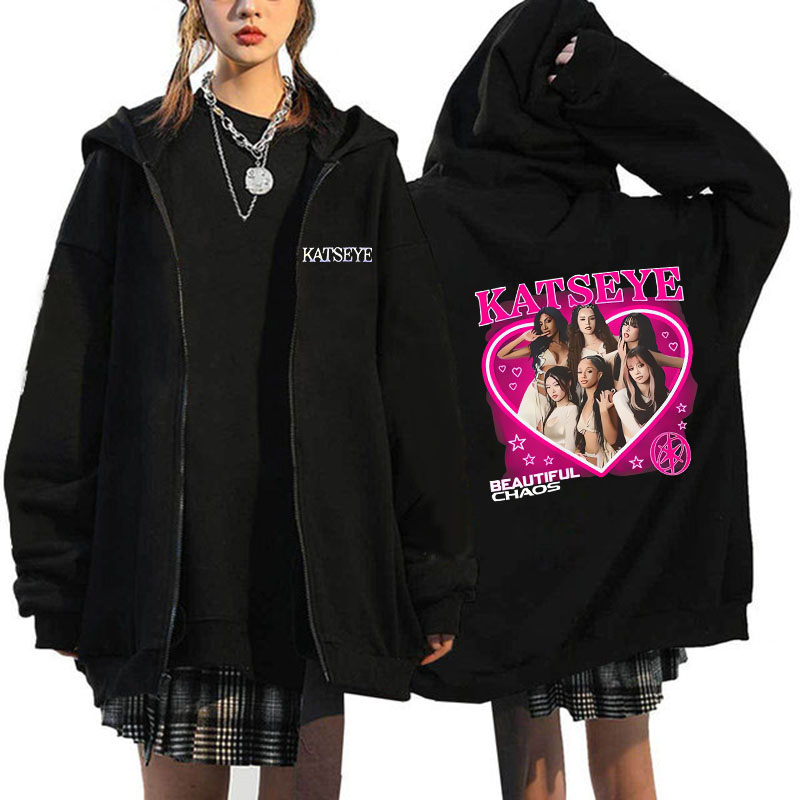 Katseye – sweat-shirt à capuche avec fermeture éclair pour homme et femme, imprimé drôle, graphique gothique Y2k, mode Vintage, vêtements de rue