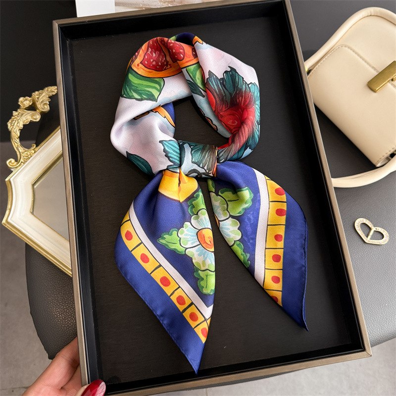Foulard carré en soie imprimé citron pour femme, luxe, doux, en satin, fin, foulard de cou, mode, protection solaire, foulard de tête, ruban pour sac