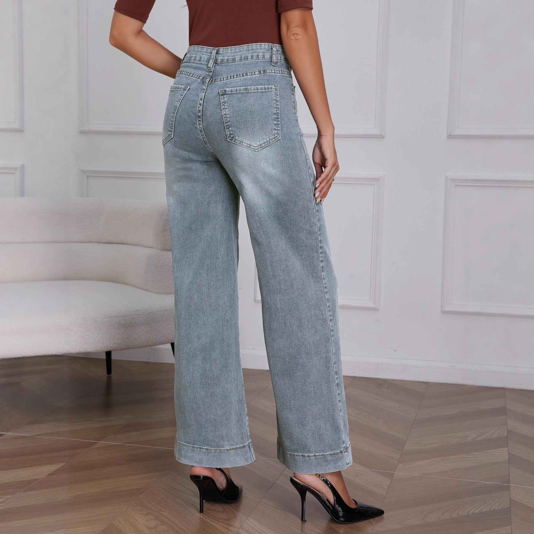 Nouvelle Collection 2026 – Jean en Denim Taille Haute pour Femme, Coupe Ample avec Poches, Style Vintage, Pantalon Large, Bas Évasé, Streetwear