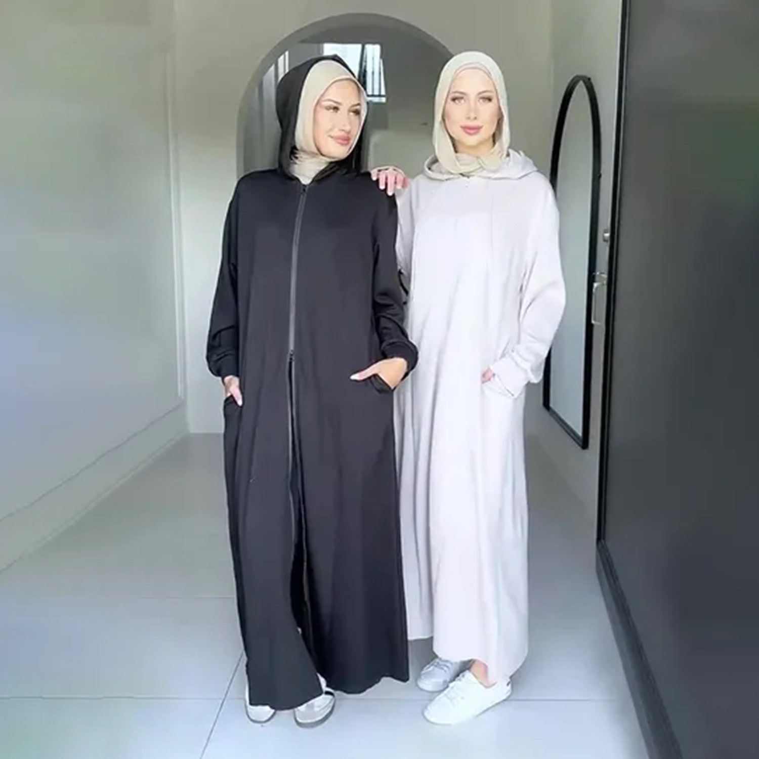 Eid femmes à capuche Abaya Robe fermeture éclair solide Cardigan Jalabiya Ramadan robes Largos décontracté longue Robe maroc dubaï caftan