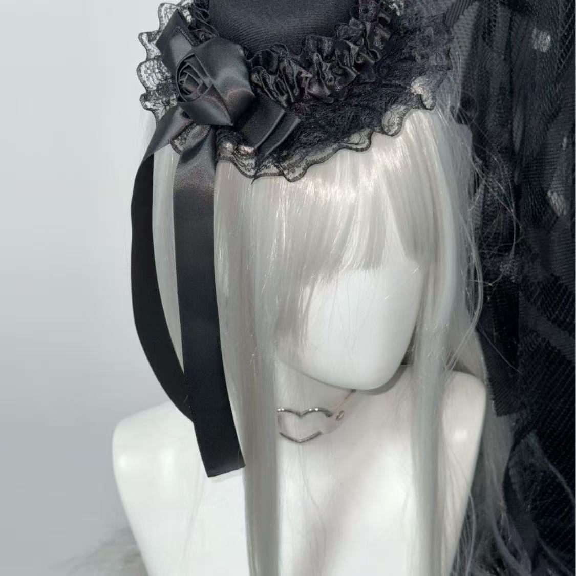 Accessoires de coiffure Lolita : Petit chapeau noir gothique punk rétro avec nœud, idéal pour Comic-Con et spectacles