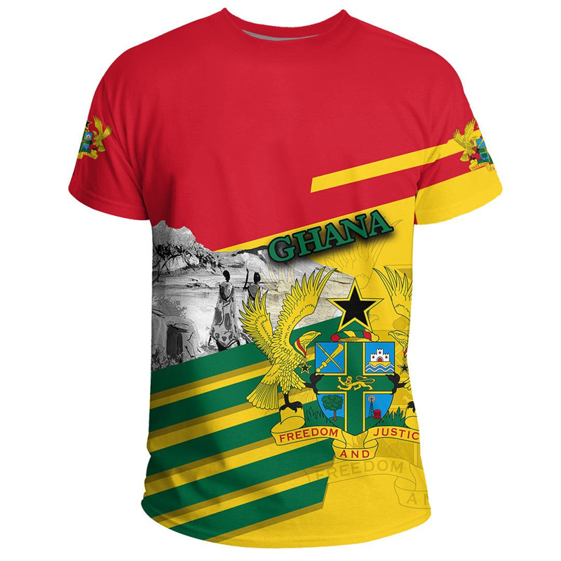 T-shirt de sport respirant à séchage rapide pour homme, imprimé 3D drapeau du Ghana, maillot de football d'extérieur, club de fans, vêtements à manches courtes parent-enfant