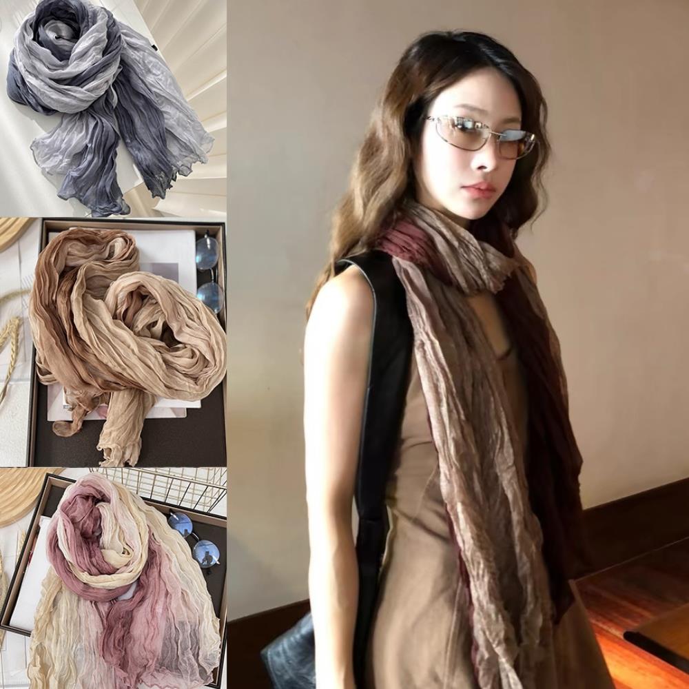 Hijab écharpe pli châle bricolage longues plis changement progressif couleur châle rétro Style ethnique coton et lin foulards femmes longue écharpe