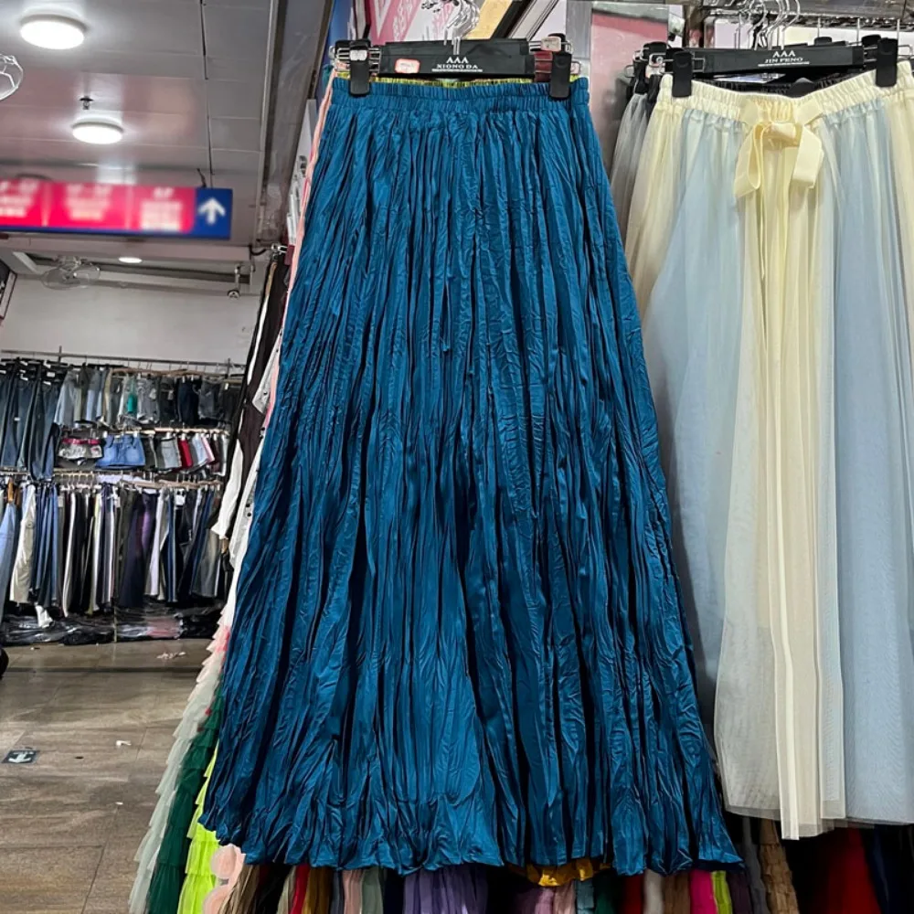 Nouvelles jupes coréennes tendance 2026 pour femmes, taille haute, plis irréguliers, jupe longue plissée en A-line pour filles, polyvalente pour l'automne