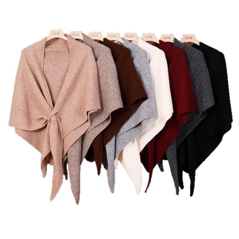 Version nouvelle enveloppe de cou pour femme automne et hiver laine mélangée châle triangulaire femme épaissi avec épaule chaude tricotée XWJ116