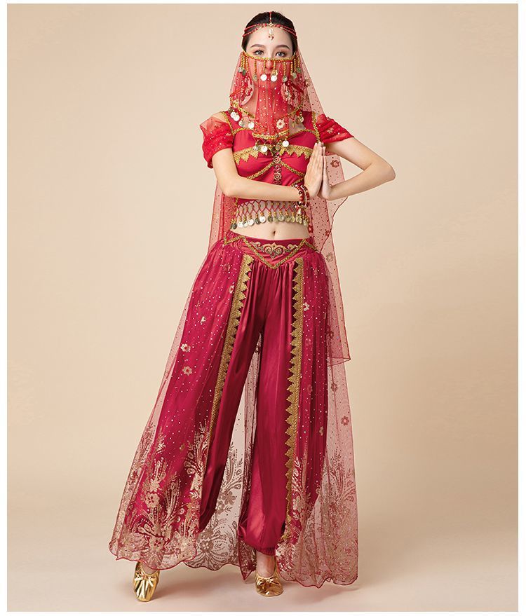 Costume de brevdu Ventre de Princesse Jasmine Aladdin pour Femme, Tenue de Barrage de ix, Style de Performance Trempé pour Halloween