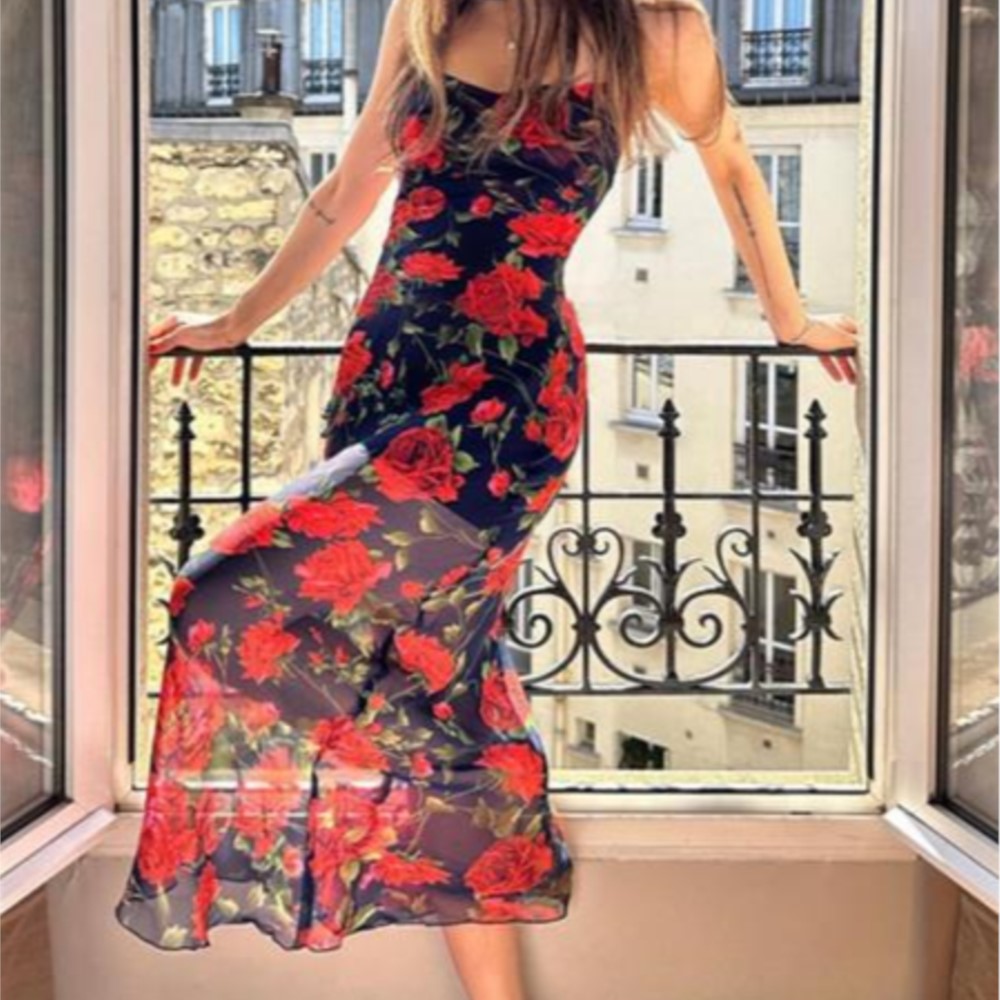 Robes de soirée sexy moulantes pour femme, imprimé floral, sans manches, avec contraste aux hanches, style tendance et élégant