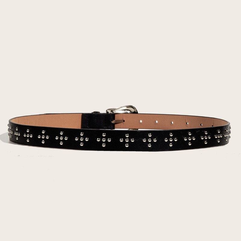 Ceinture de style rétro européen et américain avec boucle en métal embossée, élégante et polyvalente - Ceintures noires pour femmes