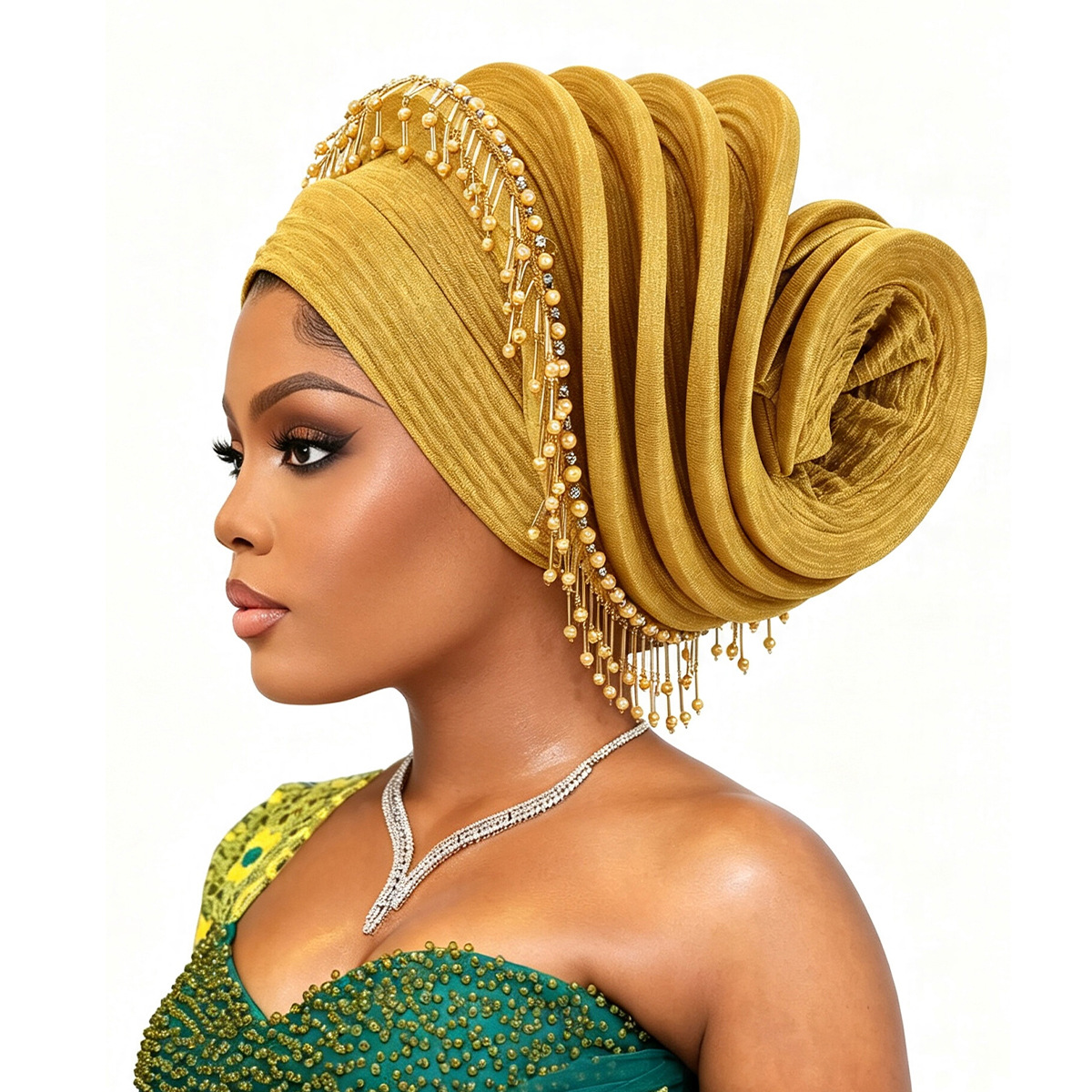 Turban africain à pampilles en diamant pour femmes, coiffe spirale, chapeau nigérian pour mariage, coiffe de fête, bonnet