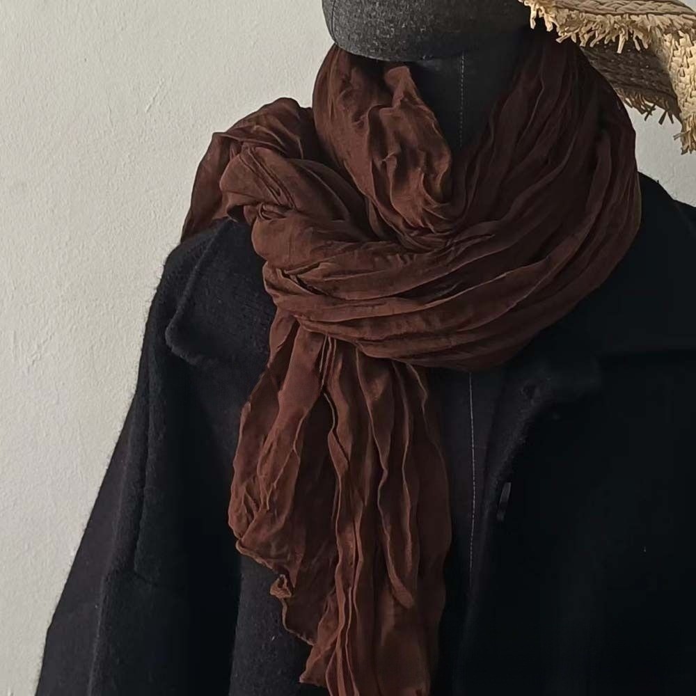 Écharpe polyvalente en coton et lin vintage, plissée et imprimée, de marque de luxe rétro, longue écharpe châle pour le printemps, l'automne et l'hiver