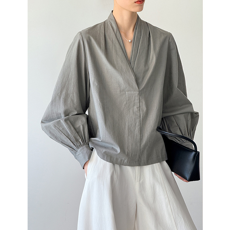 Chemisiers décontractés blancs pour femmes, col en V, manches bouffantes, chemisiers de bureau, hauts et chemisiers pour femmes, chemises tendance, Blusas Roupa Feminina