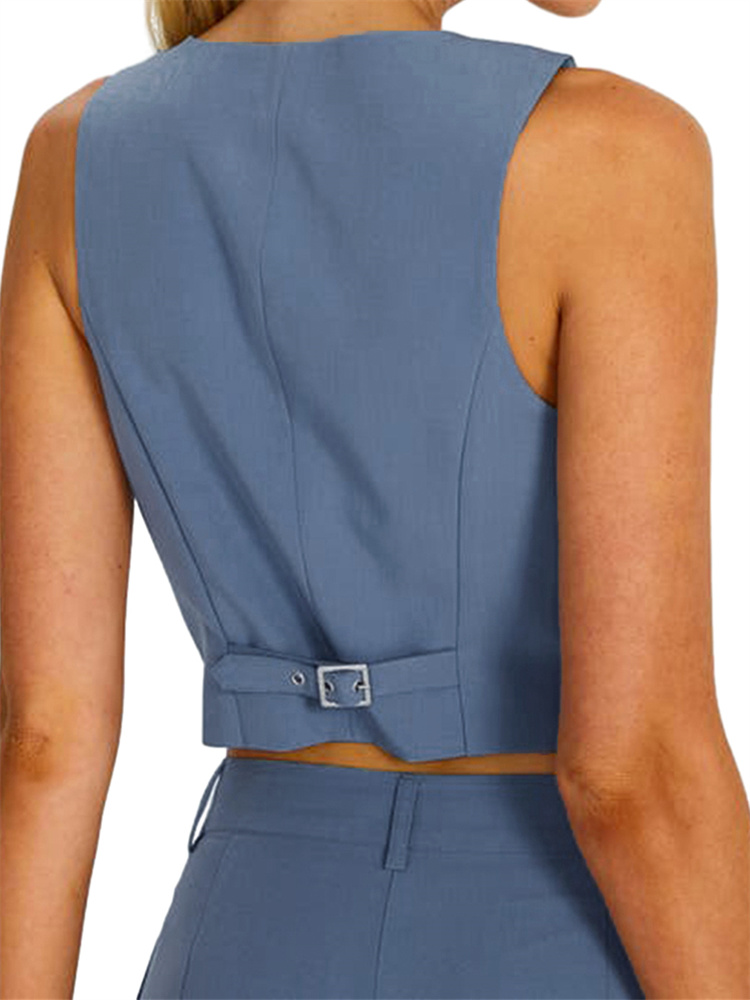 Gilet Caot sans manches pour femmes, col en V, boutons, couleur unie, Blazer pour décontracté, mode quotidienne