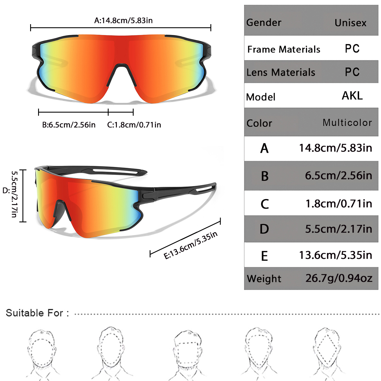 Lunettes de soleil unisexes coupe-vent pour la pêche, les sports de plein air, le vélo, le cyclisme sur route, la randonnée en montagne, la conduite