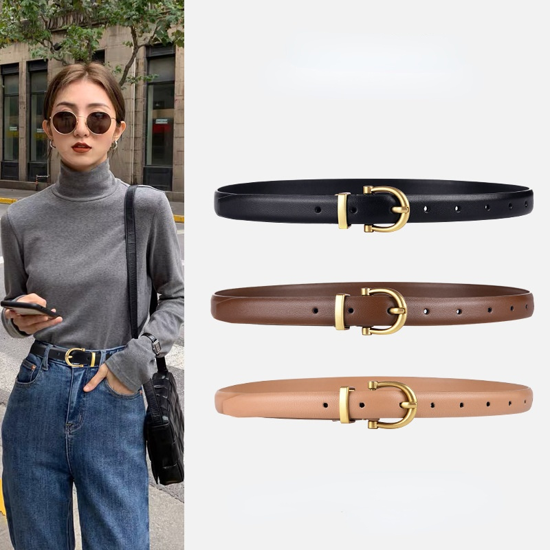 Jeans mode professionnel 100% ceinture en cuir véritable pour les femmes Fine décorative peau de vache Ins vent Simple coréen ceinture noire