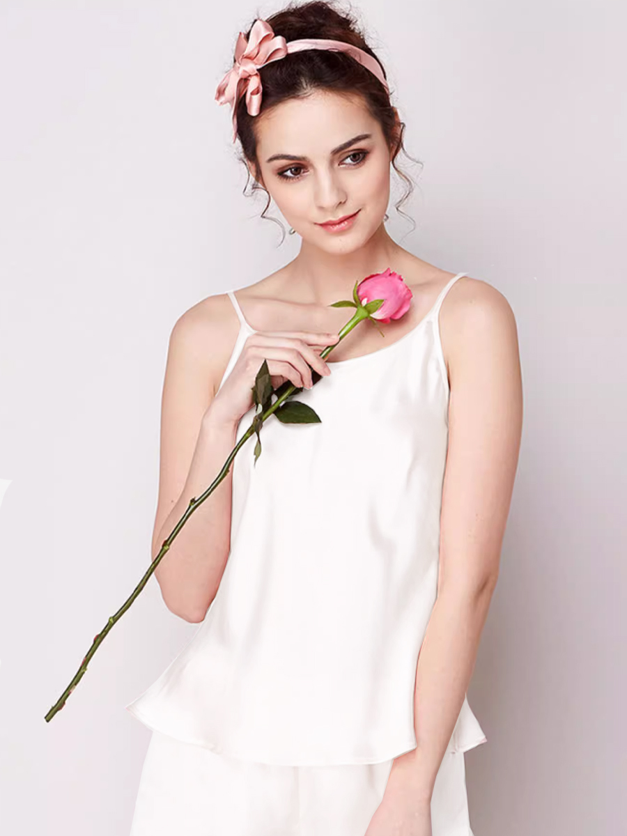 Suyarepl. Ensemble camisole et short pour femme, 19mm, 100% Real Inj, fibre chic, camisoles monochromes, blanc, rose, beige, été, 2024