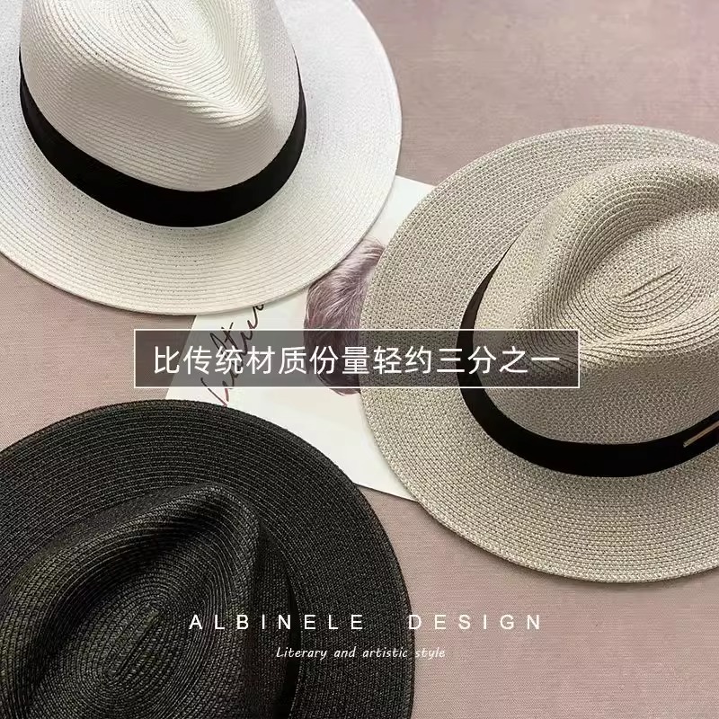 Chapeau de paille Panama unisexe pour hommes et femmes, chapeau de soleil à large bord avec taille réglable, protection UV pour têtes larges, chapeau Fedora décontracté, chapeau Jazz