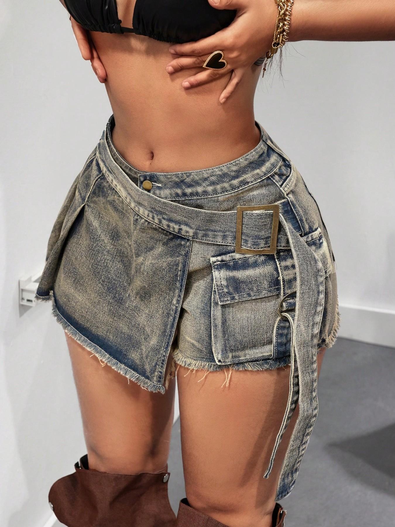 Jupe-culotte en jean vintage taille haute, short sexy antidérapant, design ajusté décontracté, motif uni, mode féminine