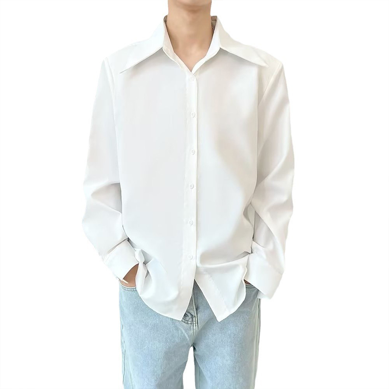 Vêtements de luxe de printemps pour hommes, chemises texturées décontractées, boutons à revers Vintage, couleur unie, manches longues, vêtements de base, 2025