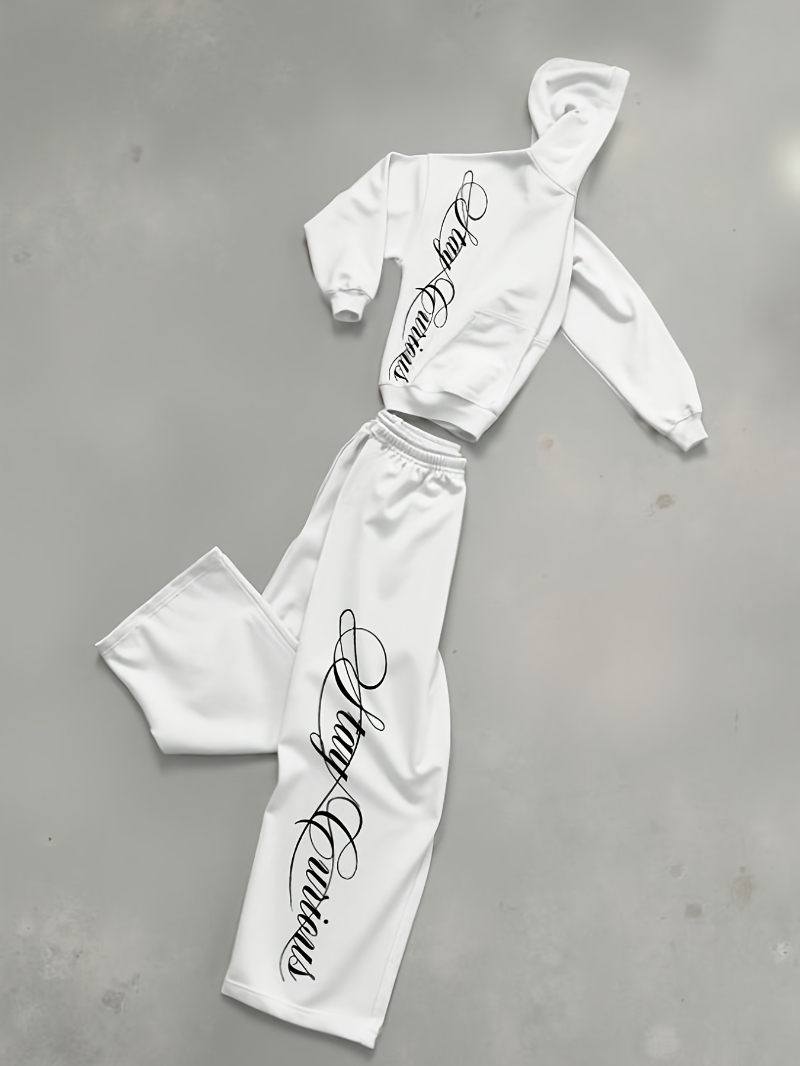 Ensemble décontracté imprimé pour homme, composé d'un sweat à capuche et d'un pantalon de jogging imprimé, avec taille élastique, cordon de serrage, coupe régulière, pantalon de jogging décontracté
