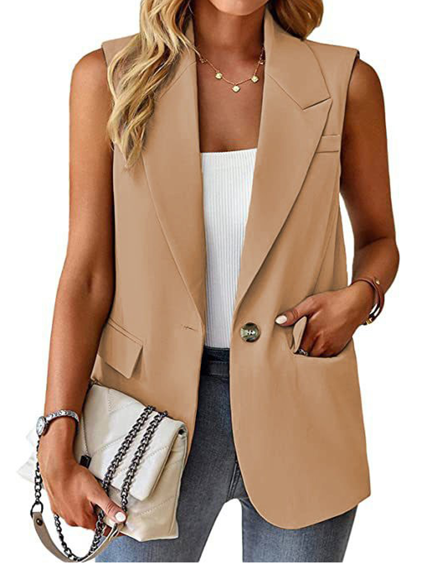 2025 femmes sans manches Blazer gilet décontracté bureau gilet coupe ajustée printemps été Cardigan haut élégant vêtements de travail veste