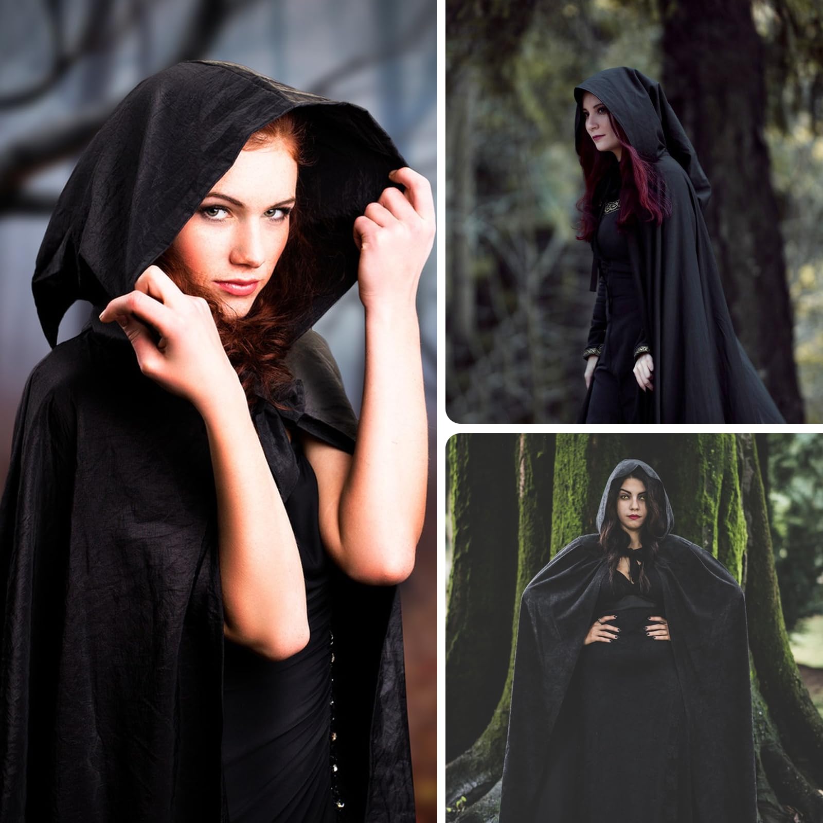 Cape noire à capuche pour Halloween, longue robe à capuche, costume médiéval, cape à capuche pour déguisement gothique diable