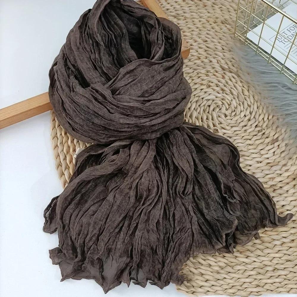 Écharpe en coton et lin, couleur unie, Texture littéraire féminine, longueur pliable, pâte frite fine, torsades ethniques, châles printemps automne hiver