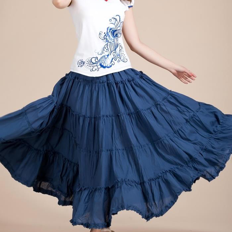Jupes longues plissées en coton style bohème pour l'été, taille élastique, patchwork, pour femmes