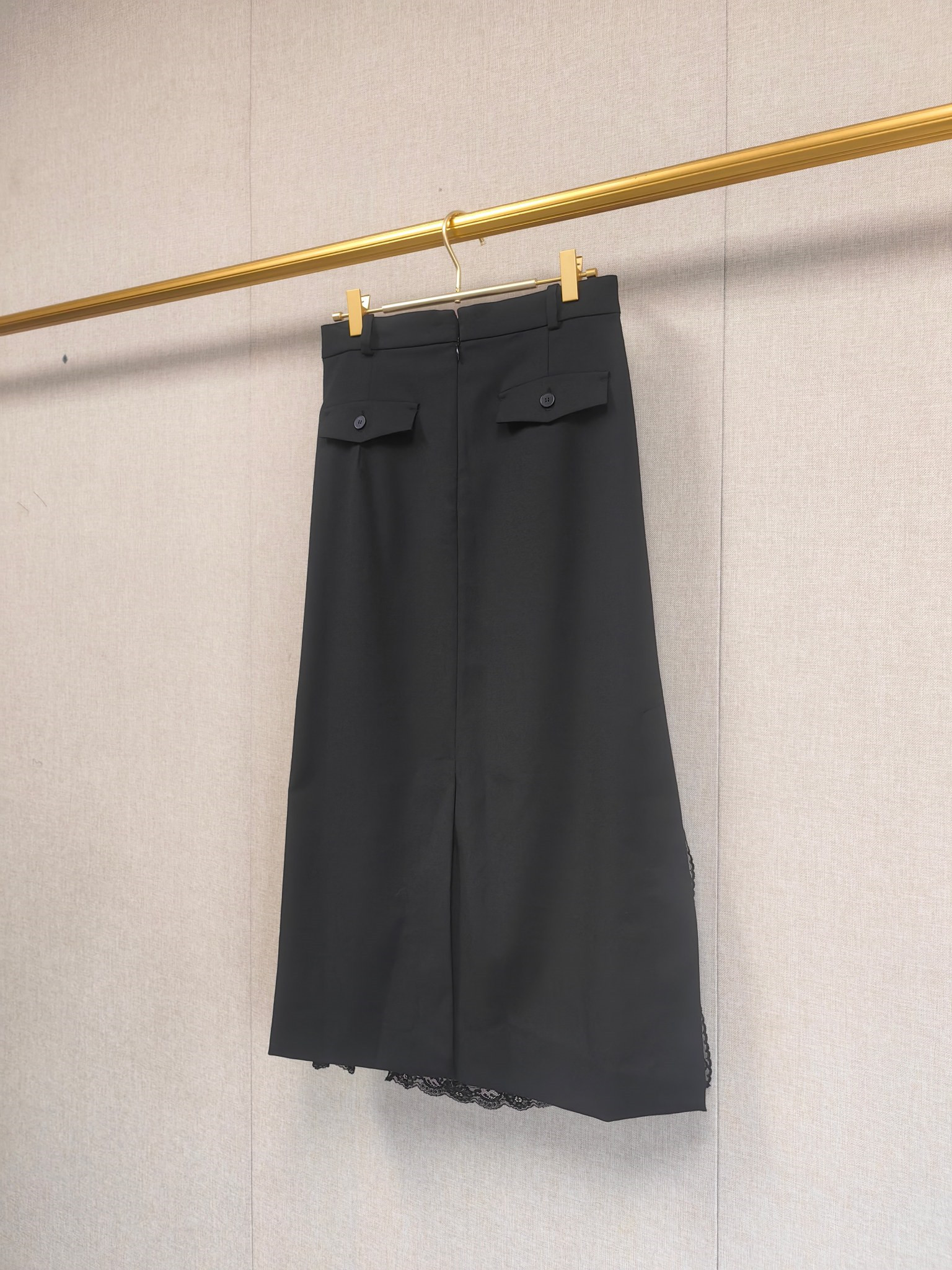 Jupe longue noire pour femme, mi-longue, taille haute, avec fente latérale, en dentelle, style français, pour début d'automne