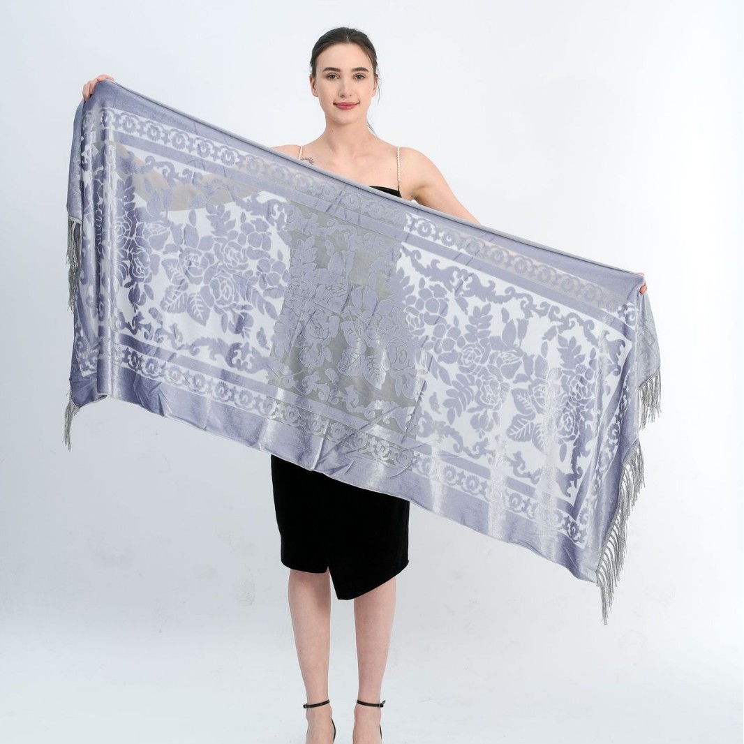 Velours dentelle évider écharpe rétro châle Style ethnique gland écharpe velours Pashmina étole Babushka musulman Hijab Cheongsam châle