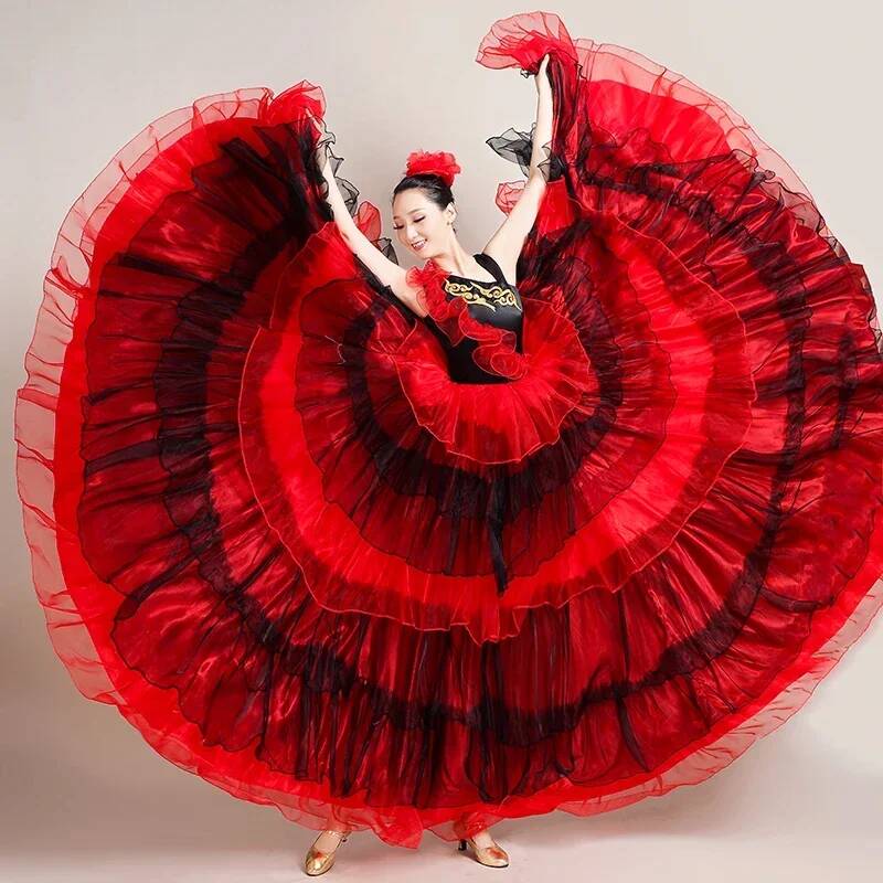 Robe de spectacle de flamenco espagnol pour femmes, jupe ample à grande ouverture, costume de scène espagnole