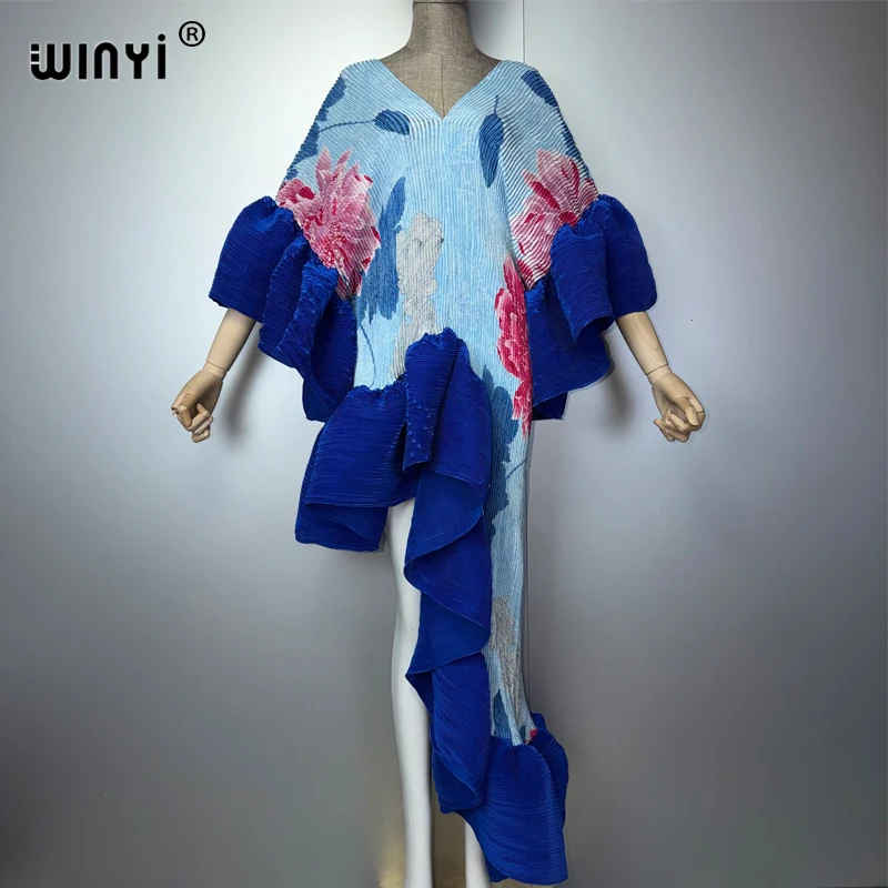 Robe Kaftan Maxi Bohème WINYI Style Moyen-Orient Élégante Plissée Cache-maillot de Plage Élastique Luxe Soirée Fête Dubaï Abaya