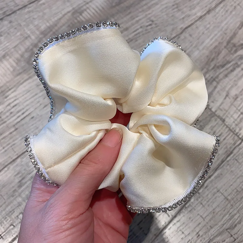 Chouchous en satin solide pour femmes, bandes de cheveux élastiques, bandeaux en cristal biscuits, filles coréennes élégantes, accessoires pour cheveux