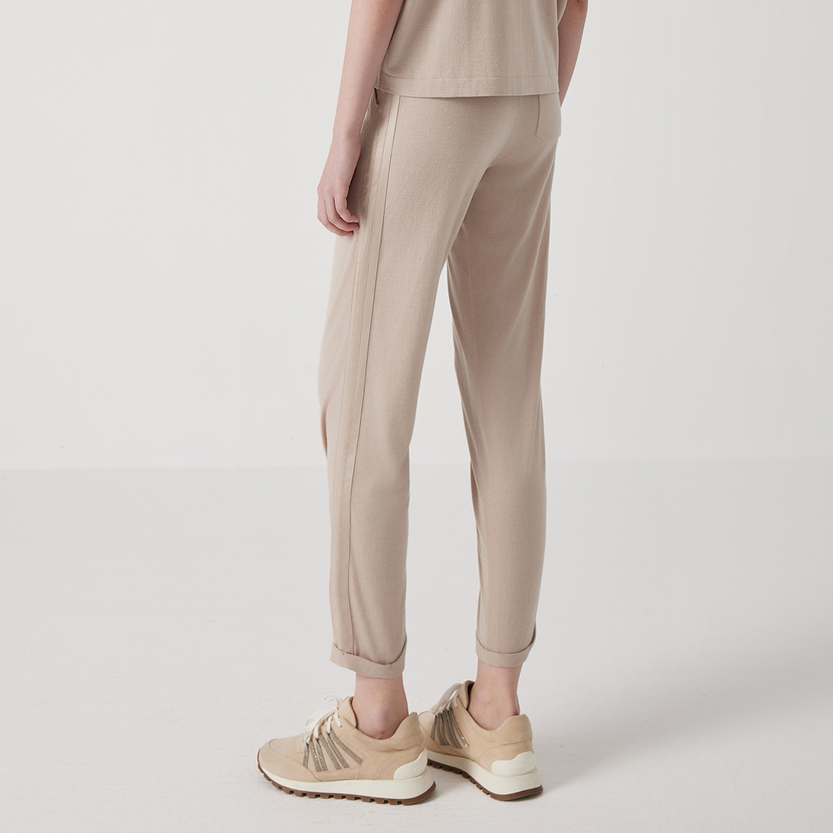 BC1101 Pantalon de luxe en laine mérinos mélangée de soie pour femme Pantalon long de haute qualité 30% soie 70% laine