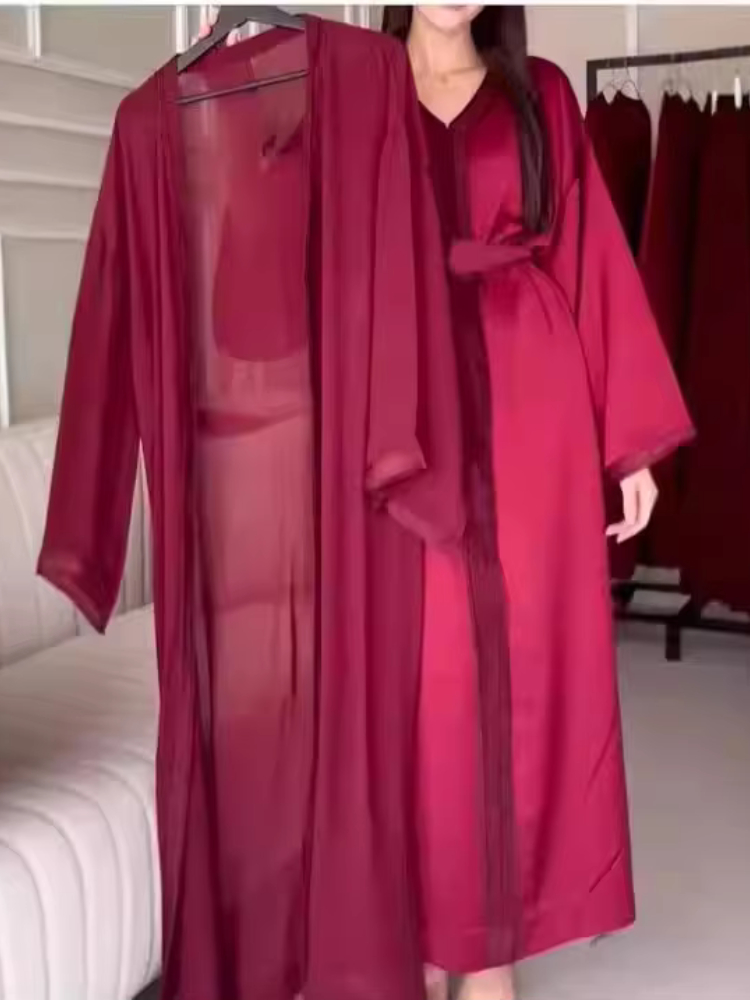 Femmes Abaya 2 pièces ensemble Eid robes musulmanes Jalabiya Ramadan maroc ceintures dubaï ouvert Abayas caftan robes arabe Cardigan Robe