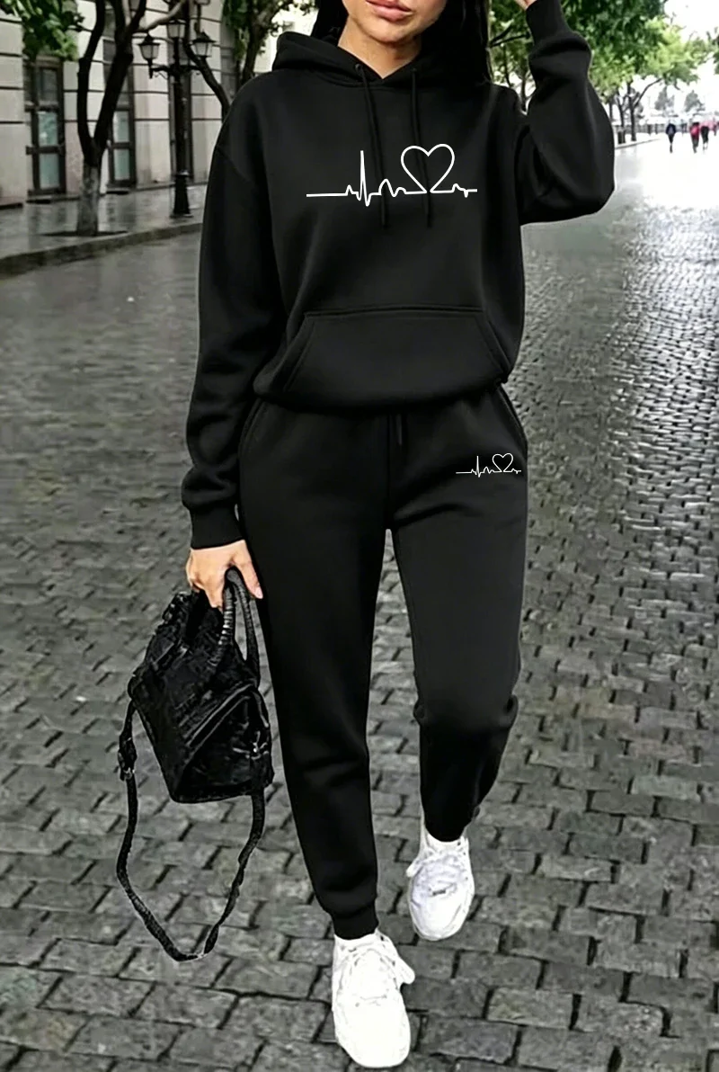 Tenues de mode pour femmes 2026 : Sweat-shirt à capuche décontracté, vêtements de sport, vêtements de jogging pour activités de plein air, articles individuels pour tous les jours, sweat à capuche et pantalon.